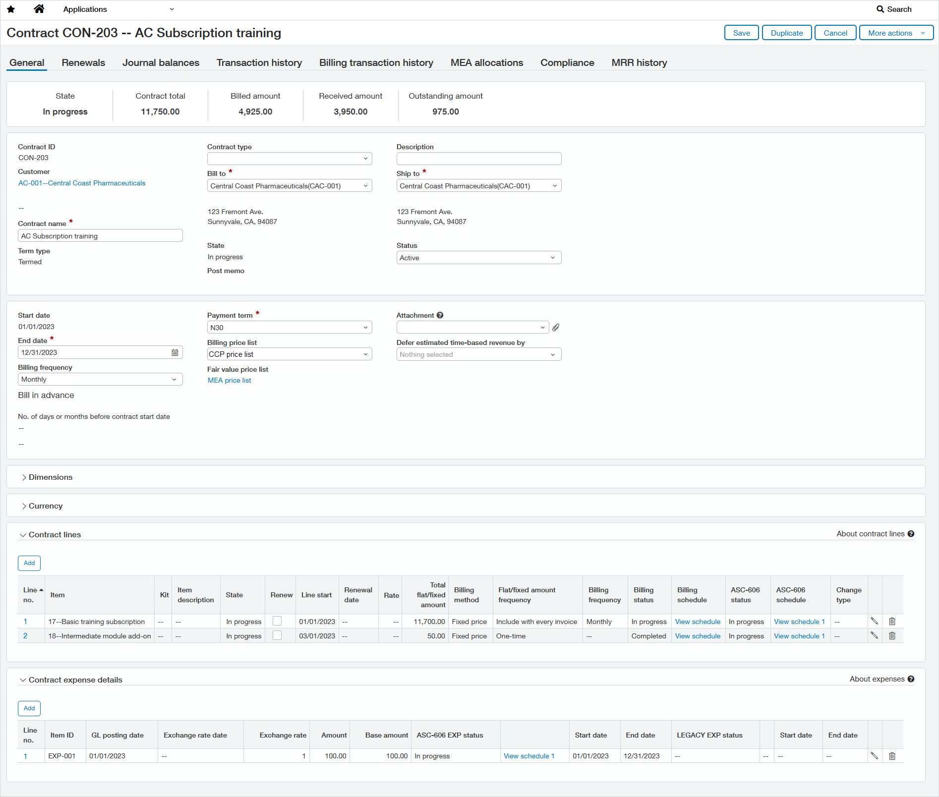 Select image to enlarge Shows an in progress contract.