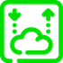 Icon symbolizing interactive reports. There is a cloud with an arrow leaving it, going up on one side and an arrow coming down into the cloud on the other side.
