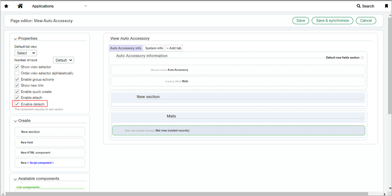 Highlighted Enable detach option in the page editor. 